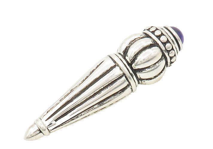 PAT AIRESS 925 Silver  Vintage Amethyst Fluted Hollow Brooch Pin  BP6965