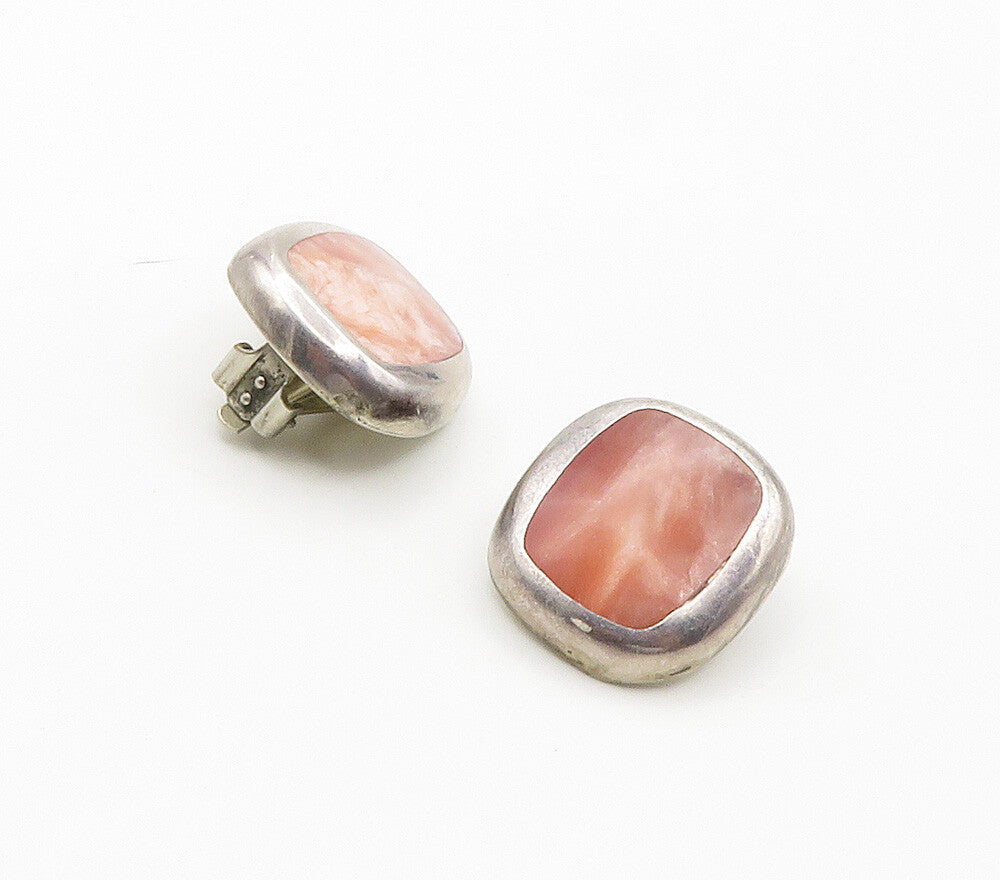 MEXICO 925 Silver  Vintage Pink Mother Of Pearl Non Pierce Earrings  EG7909