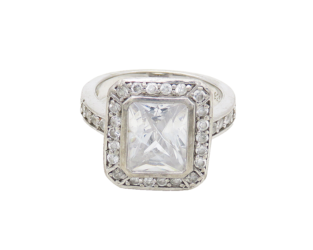 925 Sterling Silver  Sparkling Cubic Zirconia Square Band Ring Sz 5.5  RG17370