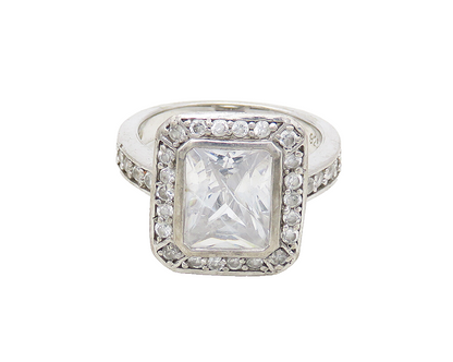 925 Sterling Silver  Sparkling Cubic Zirconia Square Band Ring Sz 5.5  RG17370