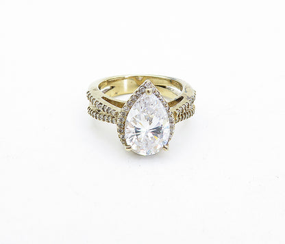 925 Silver  Tear Drop Cubic Zirconia Solitaire With Accents Ring Sz 6  RG4735
