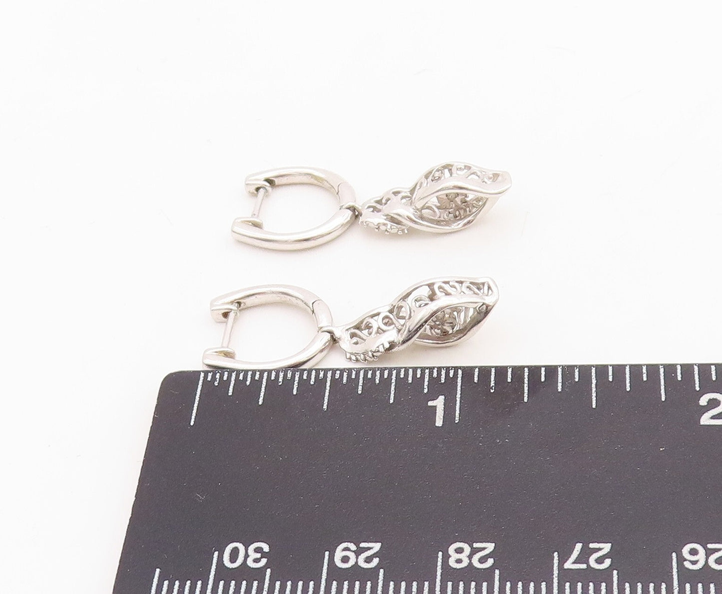 925 Sterling Silver Vintage Earrings Designer Cutout Diamonds Inlay  EG13255