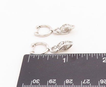 925 Sterling Silver Vintage Earrings Designer Cutout Diamonds Inlay  EG13255