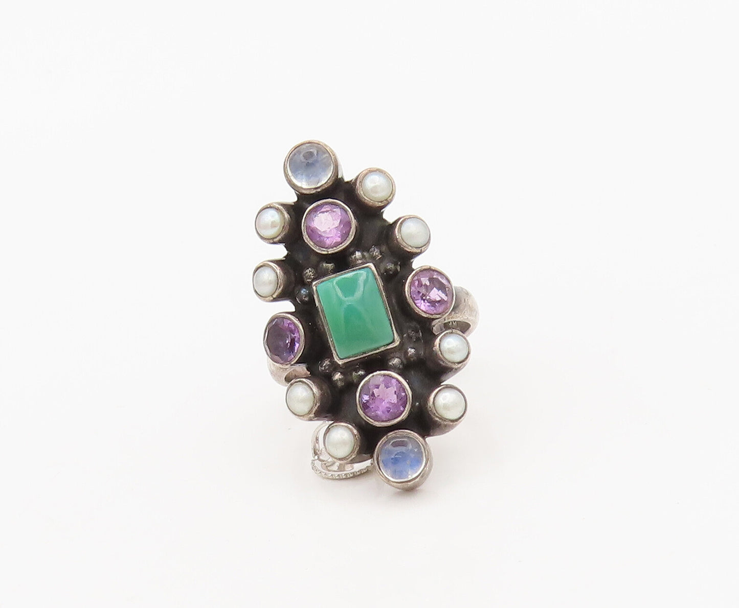 NICKY BUTLER 925 Silver  Vintage Multi Stone Beaded Large Ring Sz 6  RG27462