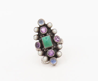 NICKY BUTLER 925 Silver  Vintage Multi Stone Beaded Large Ring Sz 6  RG27462