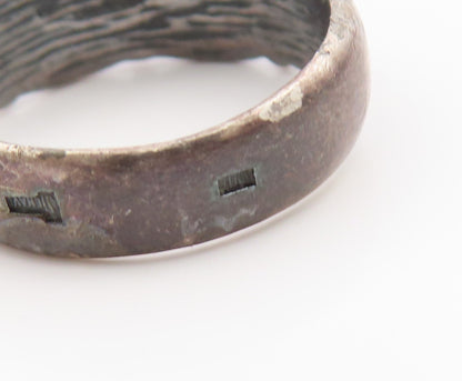 925 Sterling Silver Vintage Ring POLAND Topaz Etched Tree Bark Band Sz 9 RG35781