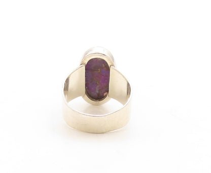 925 Sterling Silver Vintage Ring Oval Cabochon Purple Gemstone  Sz 8  RG31181