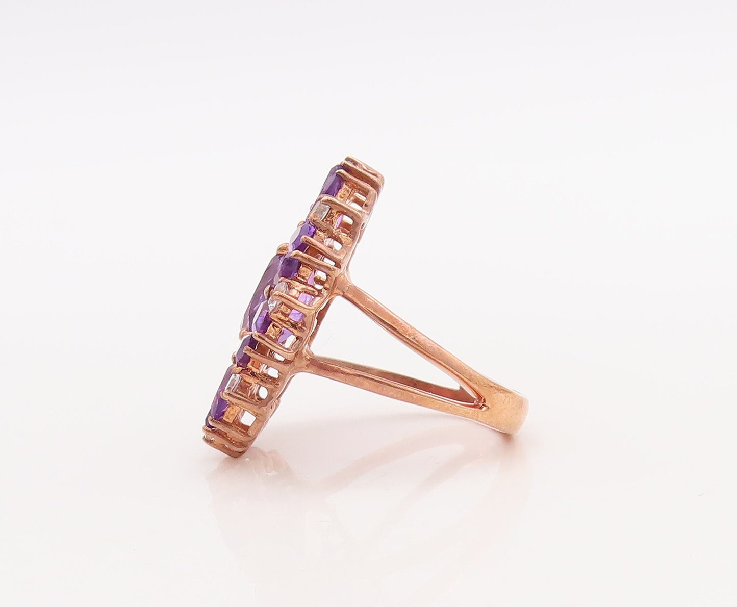 925 Sterling Silver Vintage Ring Rose Gold Plated Amethyst Flower Sz 7 RG29880