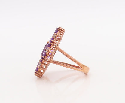 925 Sterling Silver Vintage Ring Rose Gold Plated Amethyst Flower Sz 7 RG29880