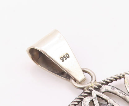 925 Sterling Silver  Vintage Shiny Open Floral Twist Round Pendant  PT10615