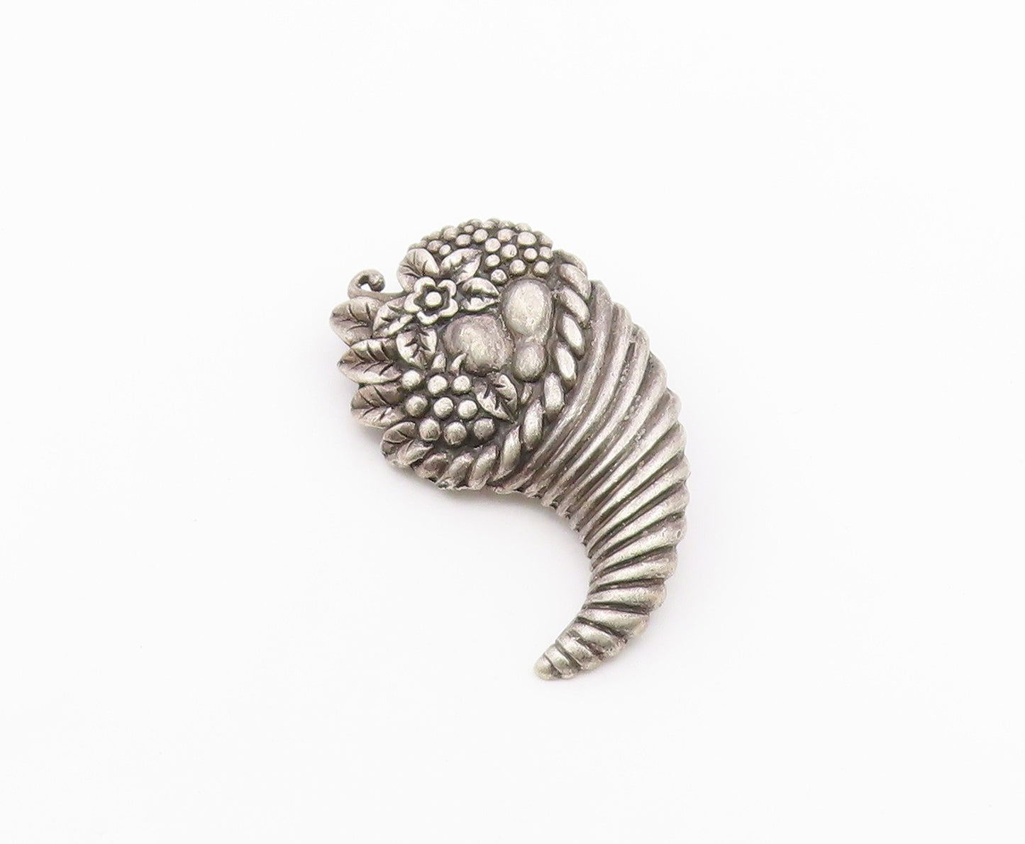 925 Sterling Silver  Vintage Dark Tone Flower Basket Cone Brooch Pin  BP6540
