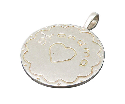 925 Sterling Silver  Vintage Grandma Love Heart Round Pendant  PT18591