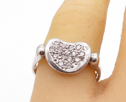 925 Sterling Silver  Vintage Topaz Love Heart Shiny Band Ring Sz 8.5  RG7163