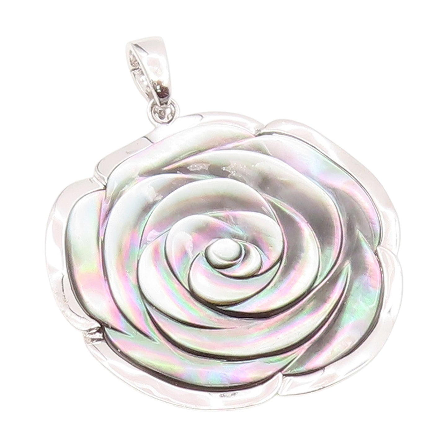 925 Sterling Silver Vintage Pendant Abalone Inlay Modernist Rose Flower  PT25797