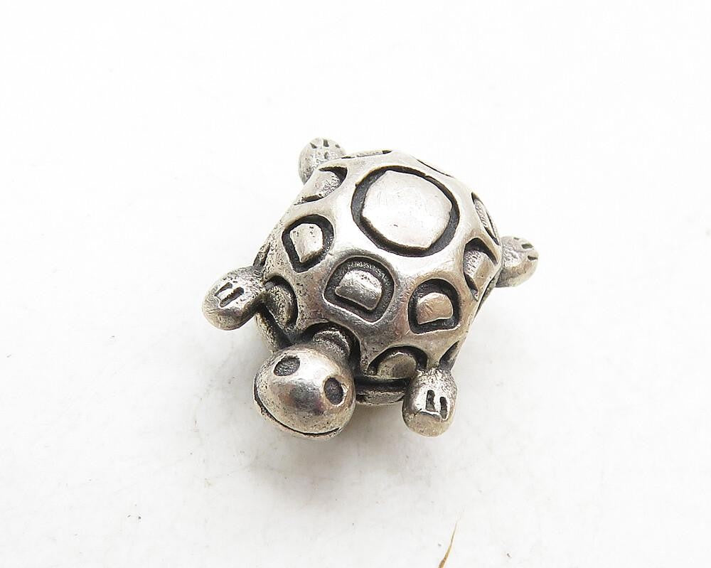 925 Sterling Silver  Vintage Shiny Petite Turtle Motif Slide Pendant  PT7546