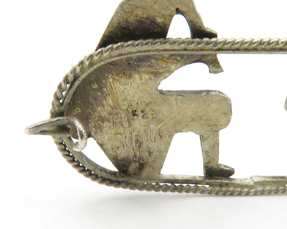 925 Sterling Silver  Vintage Antique Man & Alpaca Dark Tone Brooch Pin  BP4471