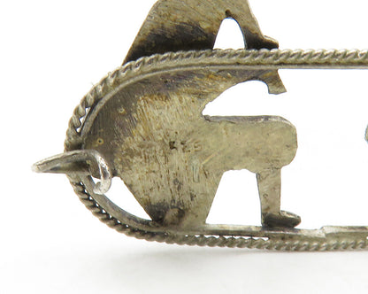 925 Sterling Silver  Vintage Antique Man & Alpaca Dark Tone Brooch Pin  BP4471