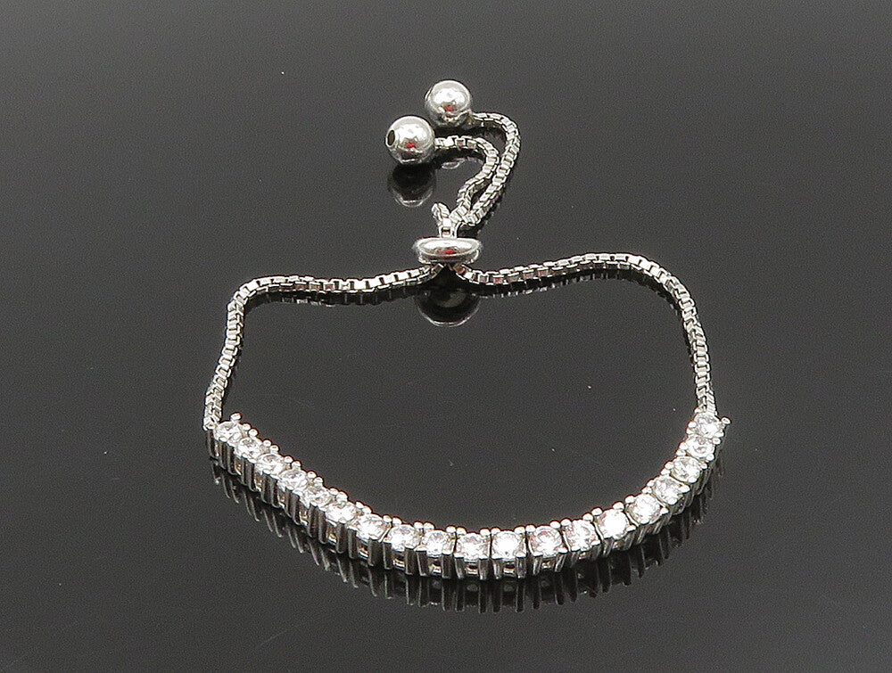 925 Silver  White Cubic Zirconia Adjustable Child Box Chain Bracelet  BT1002