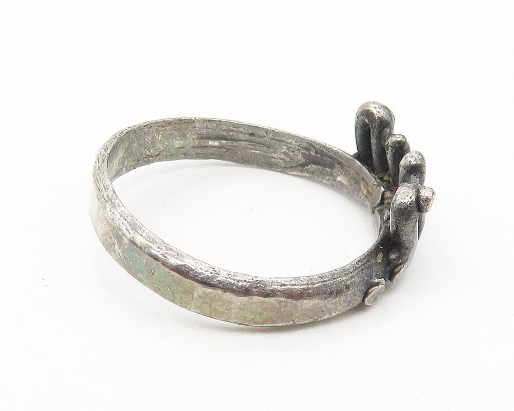 925 Sterling Silver  Vintage Oxidized Hammered Detail Band Ring Sz 7  RG10913