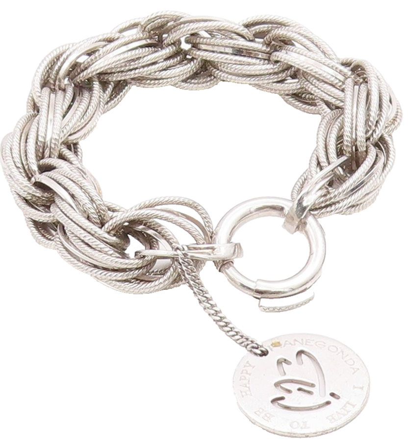 925 Sterling Silver Vintage Bracelet PIANEGONDA Roped Oval Rings Linked  BT11286