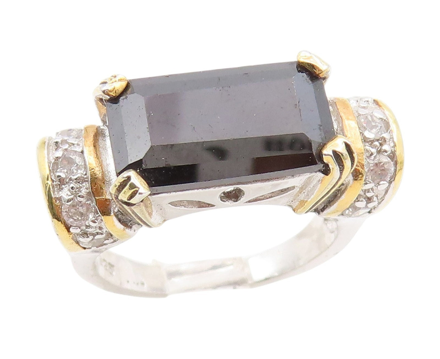 14k Gold & 925 Sterling Silver Vintage Ring Onyx Statement Band  Sz 7  RG34580