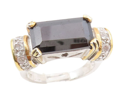 14k Gold & 925 Sterling Silver Vintage Ring Onyx Statement Band  Sz 7  RG34580