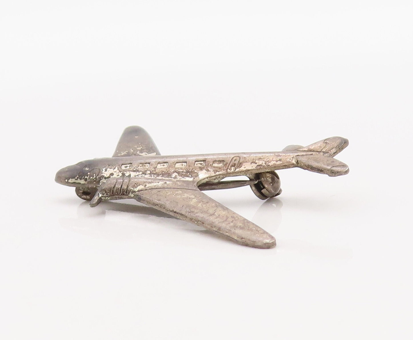 925 Sterling Silver Vintage Brooch Pin Solid Cutout Mini Aeroplan  BP11243
