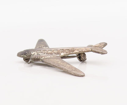 925 Sterling Silver Vintage Brooch Pin Solid Cutout Mini Aeroplan  BP11243