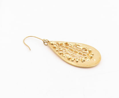 925 Sterling Silver Vintage Earrings Gold Plated Openwork Teardrops  EG13886