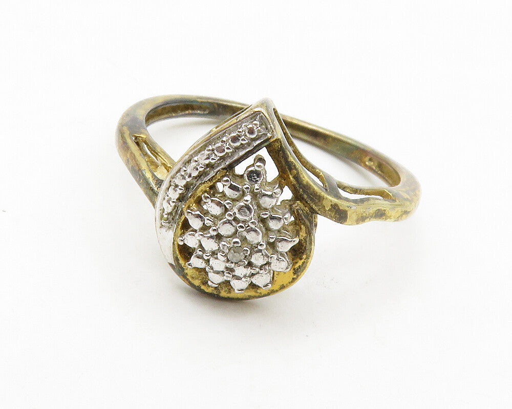 925 Sterling Silver  Vintage Genuine Diamond Two Tone Band Ring Sz 7  RG13943