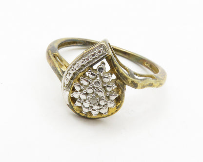 925 Sterling Silver  Vintage Genuine Diamond Two Tone Band Ring Sz 7  RG13943