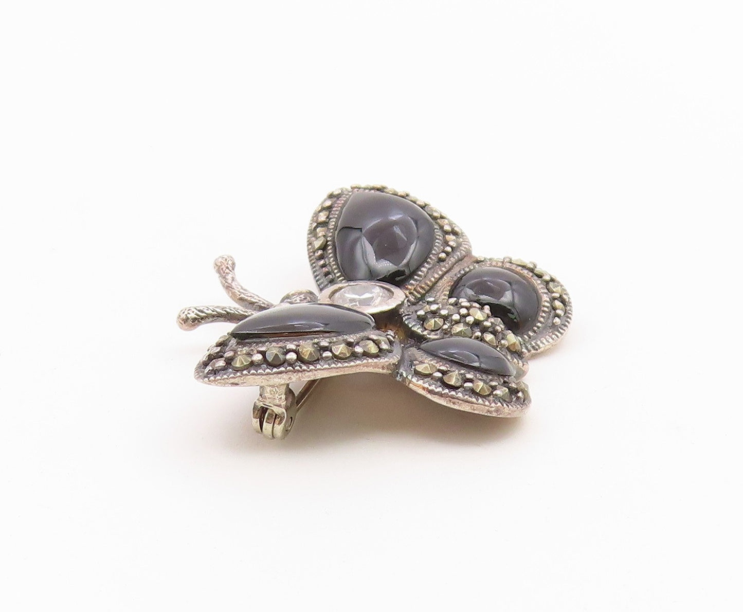 925 Silver  Vintage Cubic Zirconia & Multi Stone Butterfly Brooch Pin  BP9644