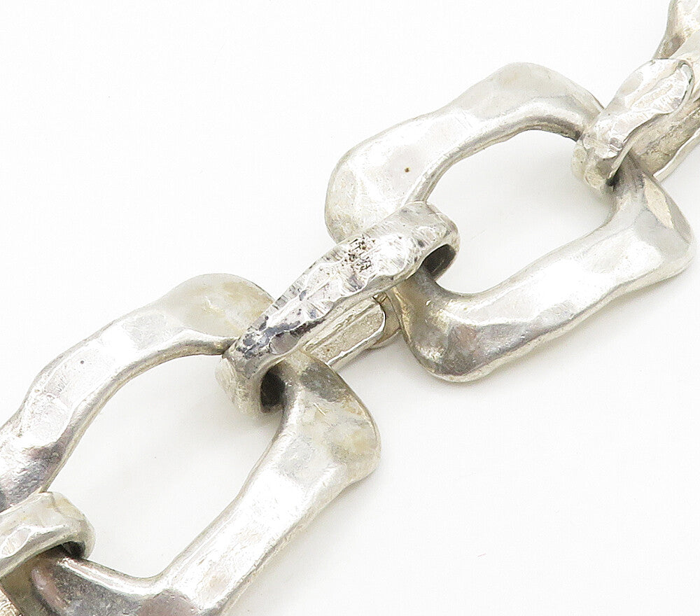 HATTIE CARNEGIE 925 Silver  Vintage RARE Hammered Heavy Chain Bracelet BT6237