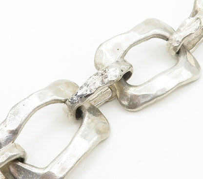 HATTIE CARNEGIE 925 Silver  Vintage RARE Hammered Heavy Chain Bracelet BT6237