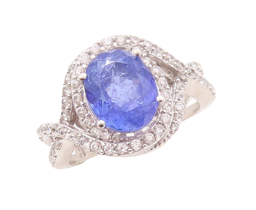 925 Sterling Silver Vintage Ring Designer Cutout Sapphire & CZ   Sz 8  RG30923