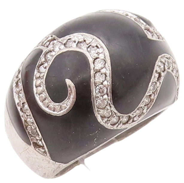 925 Sterling Silver Vintage Ring Large Onyx With Topaz Band Design  Sz 8 RG28879