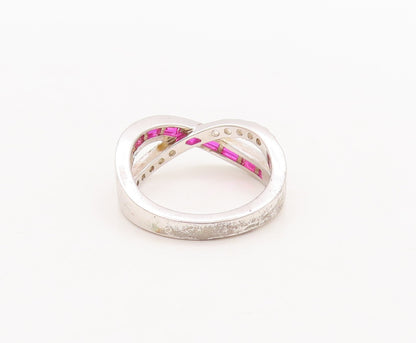 925 Sterling Silver Vintage Ring X Shape Cutout Pink & White Topaz Sz 7  RG29741