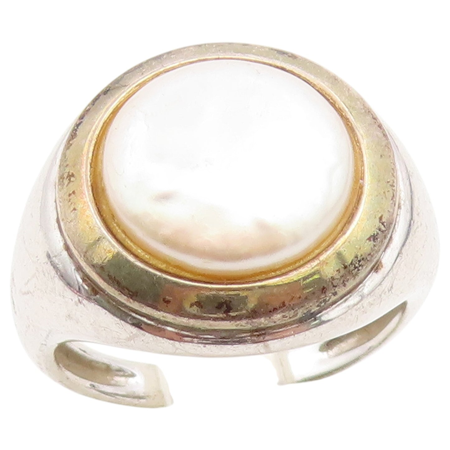 14k Gold & 925 Sterling Silver Vintage Ring Classic Pearl Band  Sz 8  RG36922