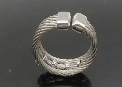 925 Silver  Vintage Genuine Diamonds Star Floral Twist Band Ring Sz 7  RG21853