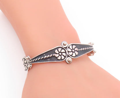 925 Sterling Silver Vintage Bracelet Designer Floral Carved Cuff  BT11139