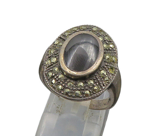 925 Sterling Silver  Vintage Black Onyx & Marcasite Cocktail Ring Sz 7 RG23092