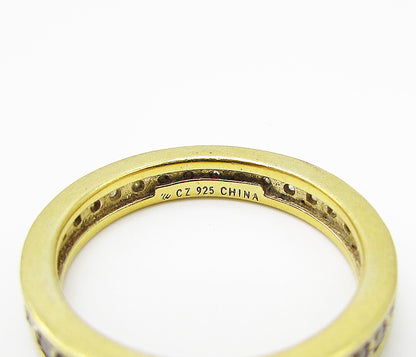 Gold Over 925 Silver  White Cubic Zirconia Eternity Band Ring Sz 6  RG2958