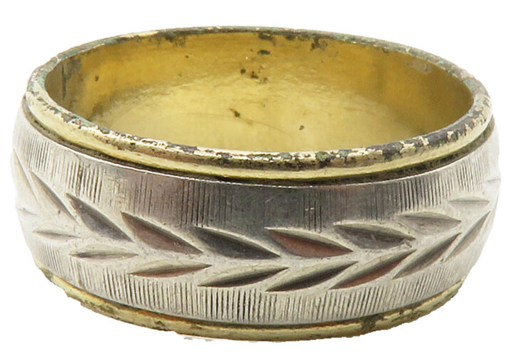 925 Sterling Silver  Vintage Floral Vine Etched 2 Tone Band Ring Sz 7  RG13240