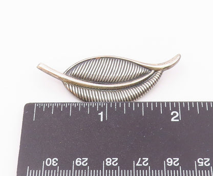 JEWELART 925 Silver  Vintage Linear Textured Single Leaf Brooch Pin  BP9596