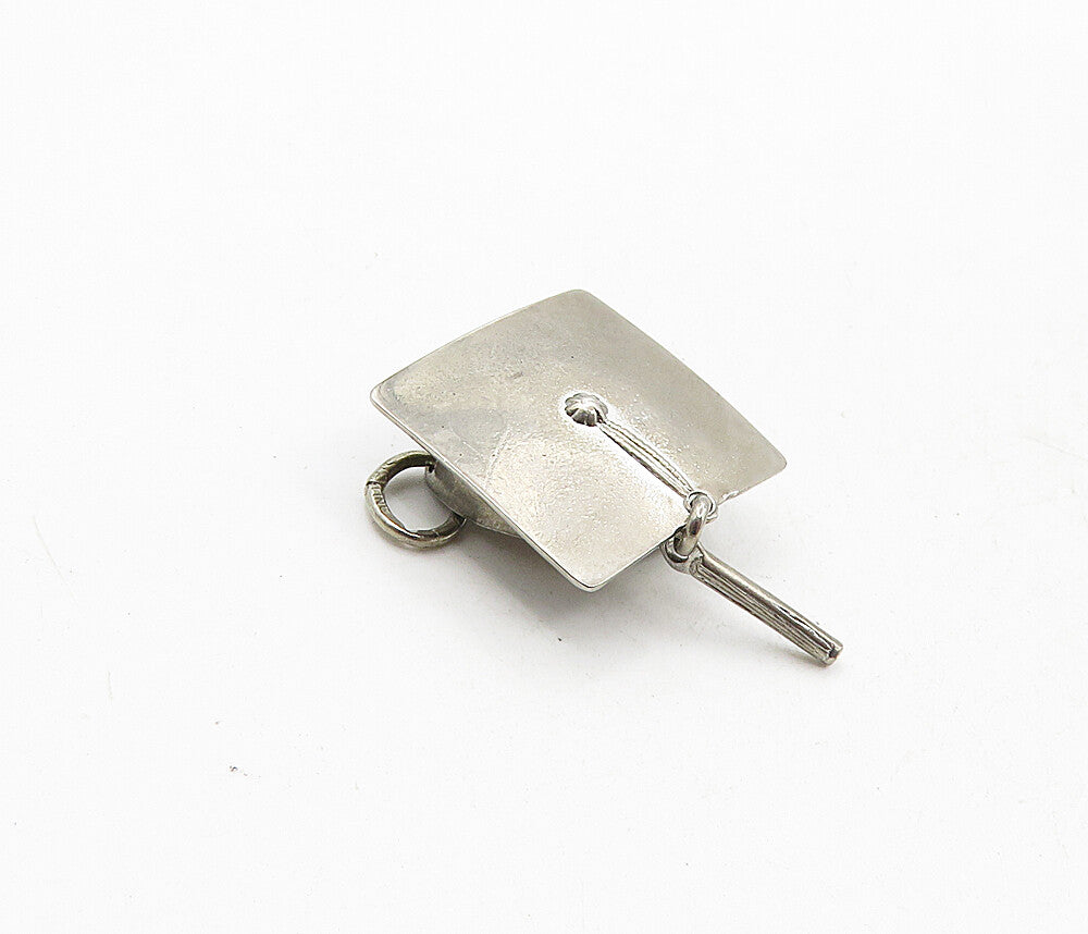 BEAU 925 Sterling Silver  Vintage Dark Tone Graduation Cap Pendant  PT6958