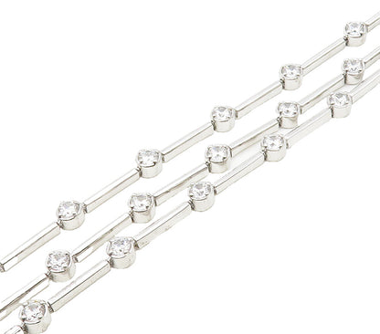 925 Sterling Silver  Shiny Cubic Zirconia Bar Link Chain Bracelet  BT6466