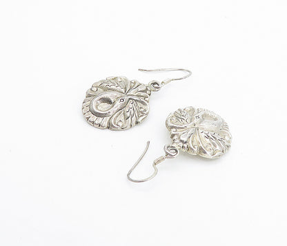 925 Sterling Silver Vintage Hollow Swirl Bird Motif Dangle Earrings EG3505