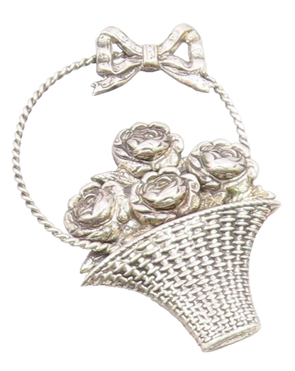 BEAU 925 Silver  Vintage Rose Flower Basket With Bow Tie Brooch Pin  BP9790