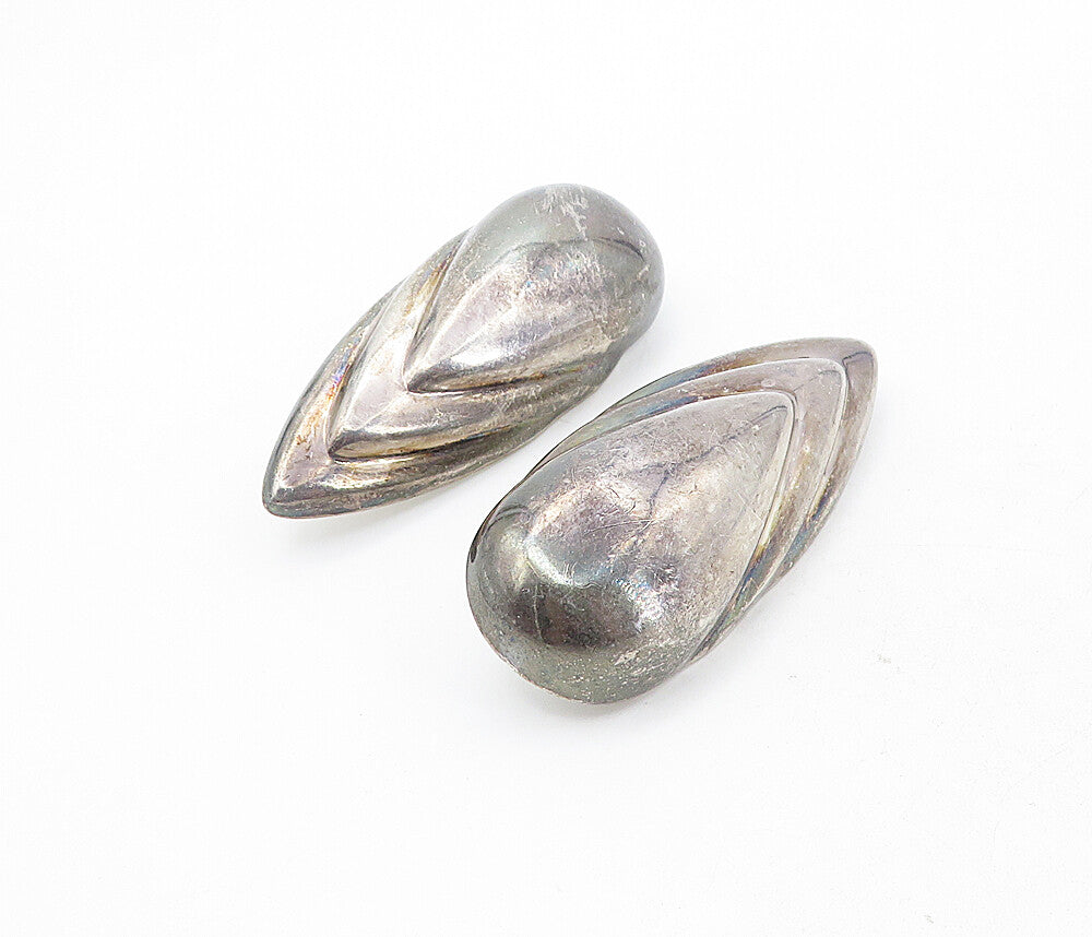 925 Sterling Silver  Vintage Dark Tone Pointed Dome Non Pierce Earrings EG4217