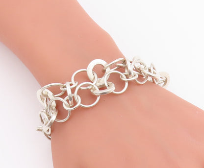 925 Sterling Silver Vintage Bracelet MEXICO Interlocking Circles Link  BT12211